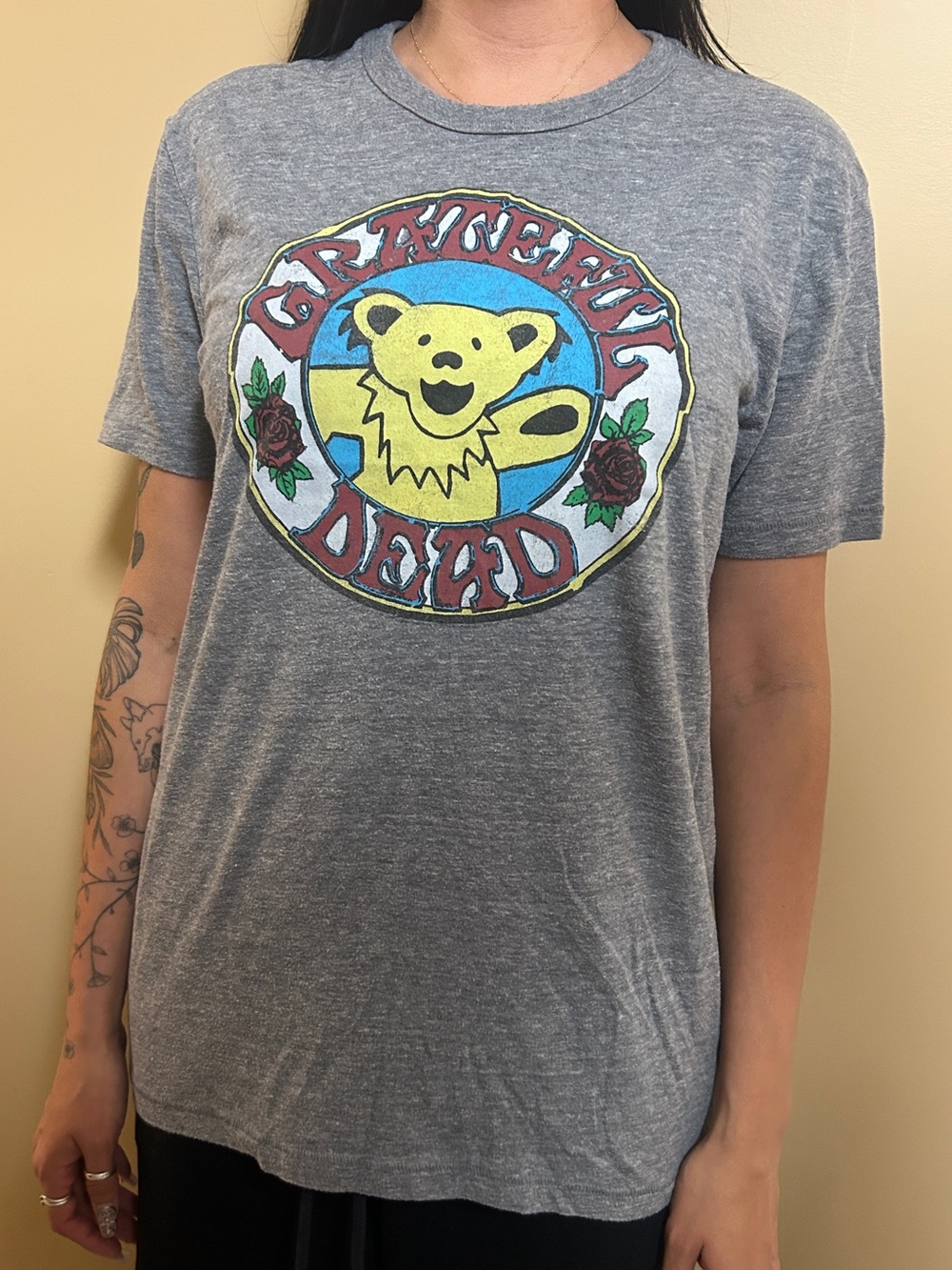 Grateful Dead Bear Graphic Tee - Yellow & Red Print